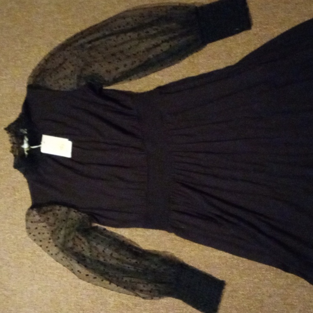 BODEN TULLED SLEEVE BLACK SEMI FITTED SMOCKED DRESS SIZE 8 NWT